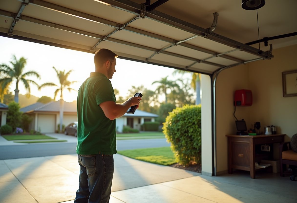 Technician adjusting a belt-drive garage opener — Holland Park